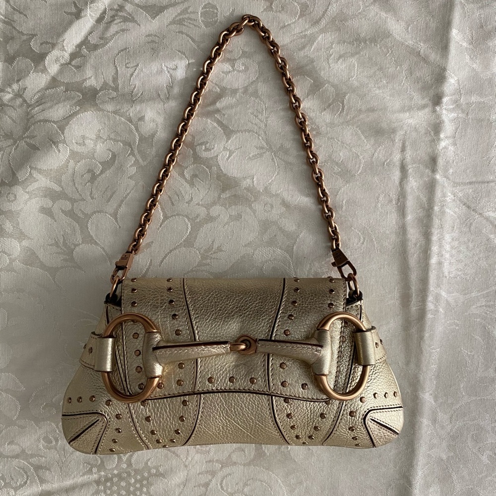 Gucci by Tom Ford Gold Horsebit Studded Clutch Bag
